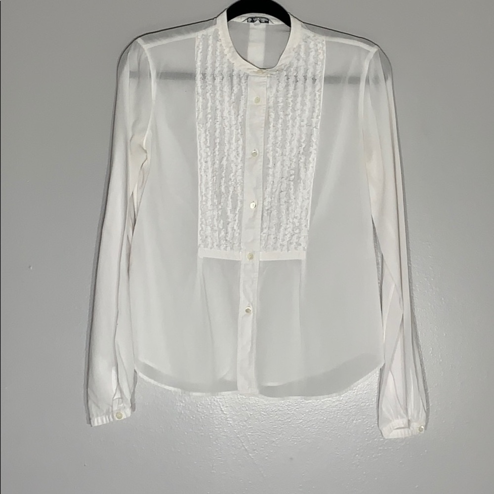Loro Piana Pintucked Bibbed Ruffle button down white Tuxedo shirt